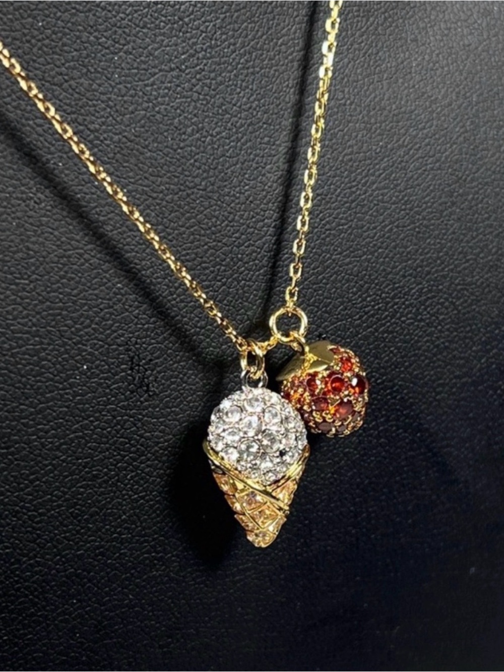 kate spade Gold Ice Cream Cone Necklace with Red and Clear Crystal Charms - Picture 2 of 2
